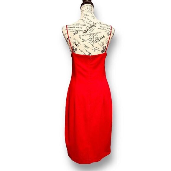 Black Halo 12 Red Akeno Sheath Midi Dress Pleated Formal Cocktail Wedding Guest - Picture 6 of 9